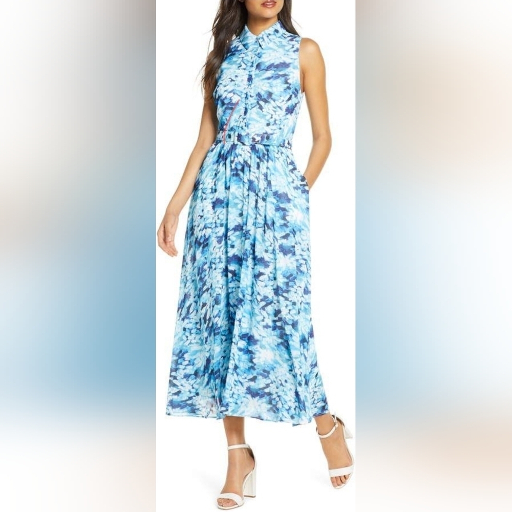 Badgley Mischka Blue And White Maxi Dress